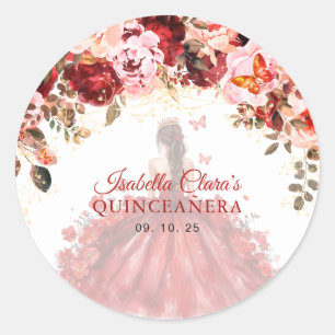 Sticker Rond Scarlet Enchantée Florale Princesse Quinceanera