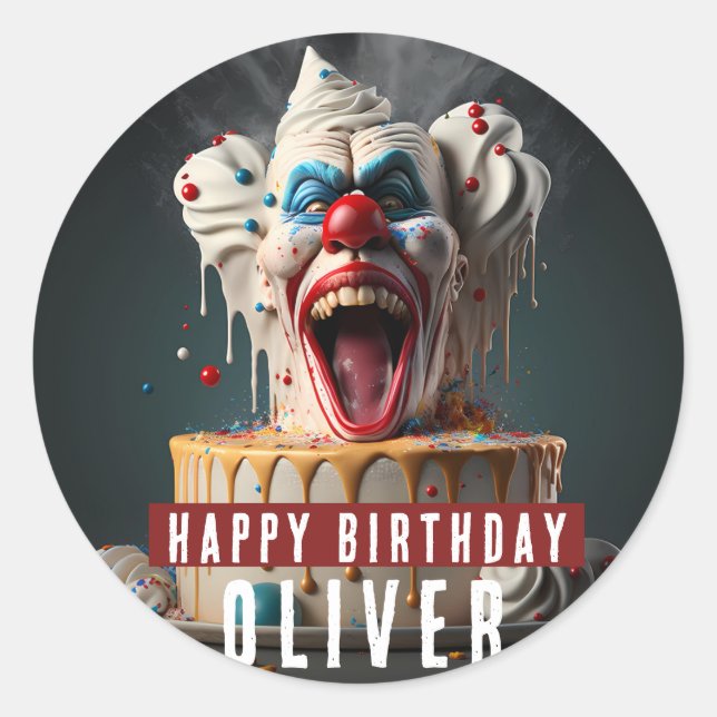 Sticker Rond Scary clown thème Anniversaire (Devant)