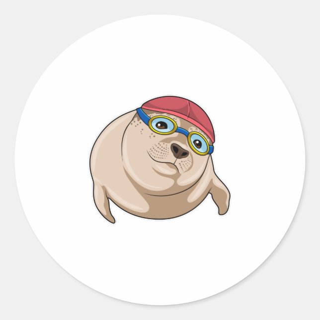 Sticker Rond Sceau à nager avec lunettes de natation (Devant)