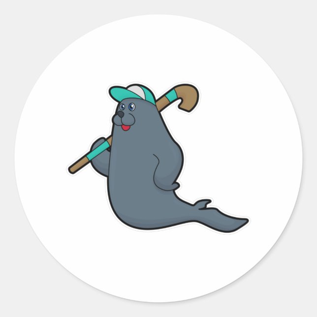 Sticker Rond Sceau au hockey avec bâton de hockey (Devant)