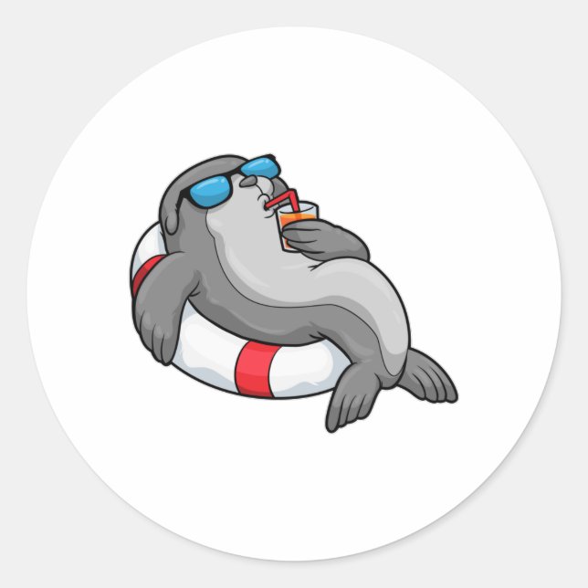 Sticker Rond Sceau avec anneau de natation et boisson (Devant)