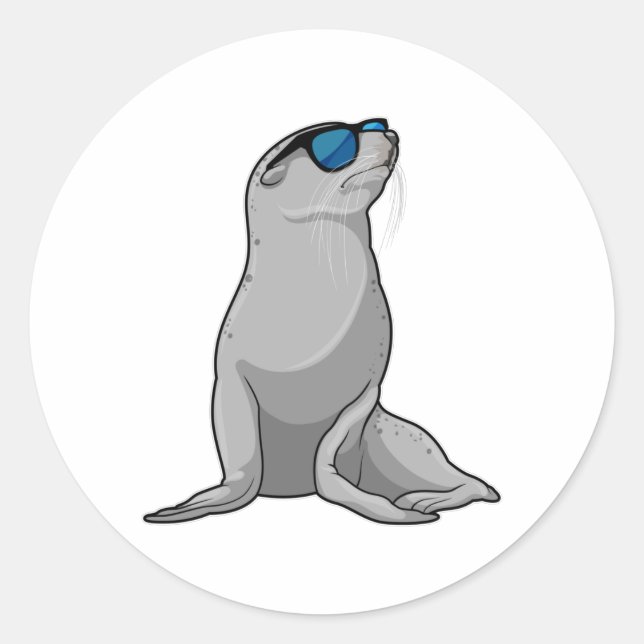 Sticker Rond Sceau avec lunettes de soleil (Devant)