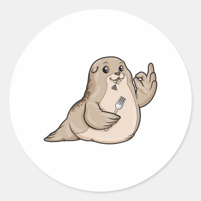 Sticker Rond Sceau avec poisson et fourche (Devant)