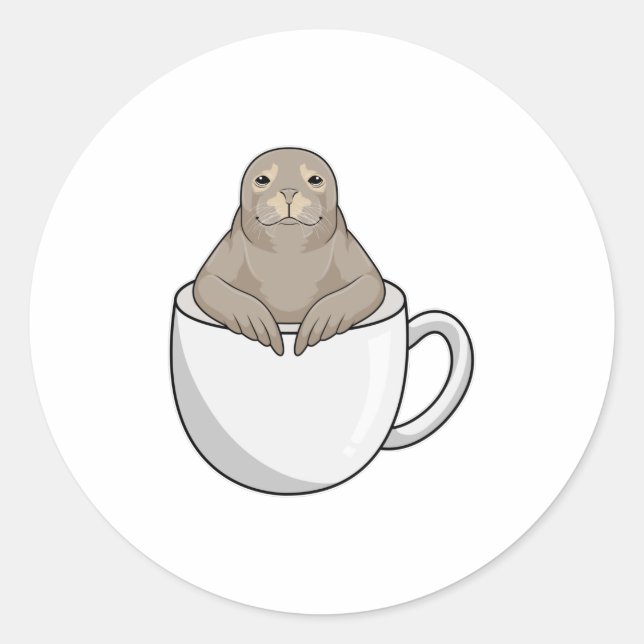 Sticker Rond Sceau avec tasse de café (Devant)
