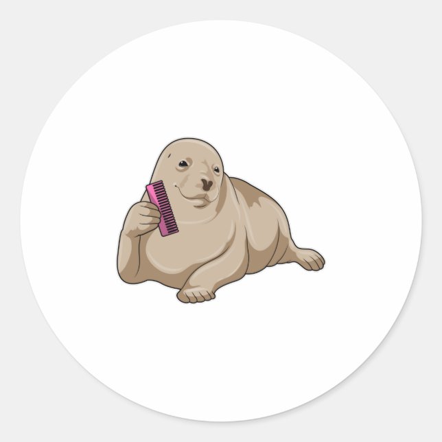 Sticker Rond Sceau comme coiffeur avec peigne (Devant)