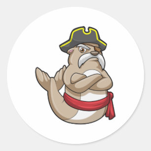 Sticker Rond Sceau comme pirate avec casquette pirate