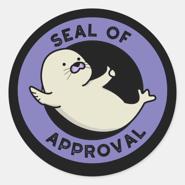 Sticker Rond Sceau d'approbation Drôle Seal Pun Dark BG (Devant)