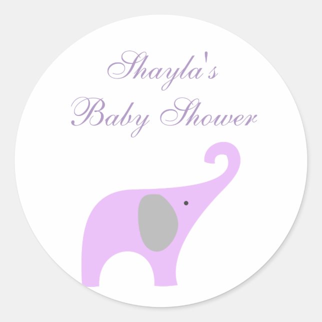 Sticker Rond Sceau de Baby shower d'éléphant violet et gris (Devant)