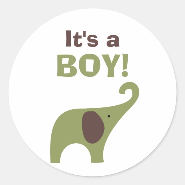 Sticker Rond Sceau de Baby shower d'éléphants vert et Brown (Devant)