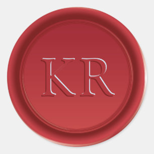 Sticker Rond Sceau de cire à monogramme élégant rouge