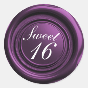 Sticker Rond Sceau de cire améthyste goutte élégante mariage Sw