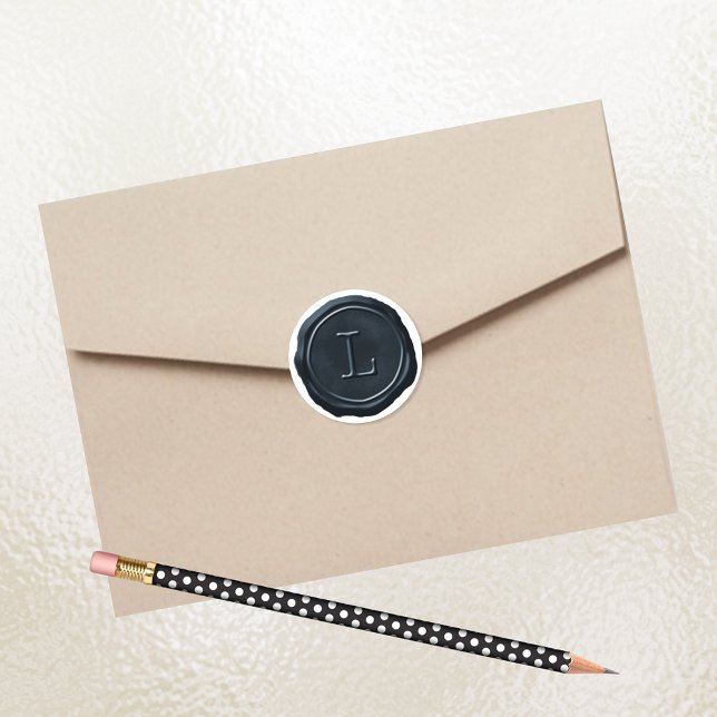 Sticker Rond Sceau de cire Argent Bleu Monogramme L initial (Créateur téléchargé)