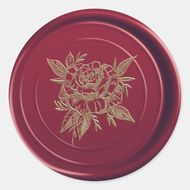 Sticker Rond Sceau de cire bordeaux élégante rose d'or (Devant)