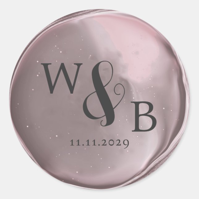 Sticker Rond Sceau de cire de mariage élégant simple monogrammé (Devant)