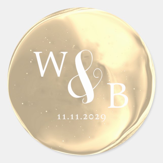 Sticker Rond Sceau de cire de mariage élégant simple monogrammé (Devant)