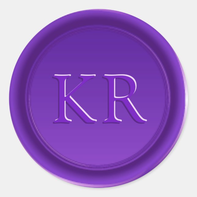 Sticker Rond Sceau de cire de monogramme violet élégant (Devant)