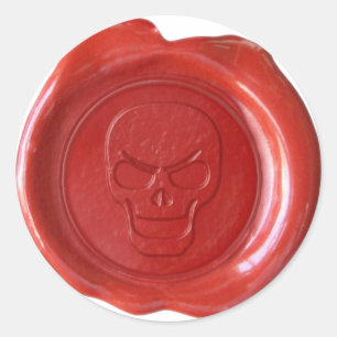 Sticker Rond Sceau de cire Faux - Rouge - Crâne 01