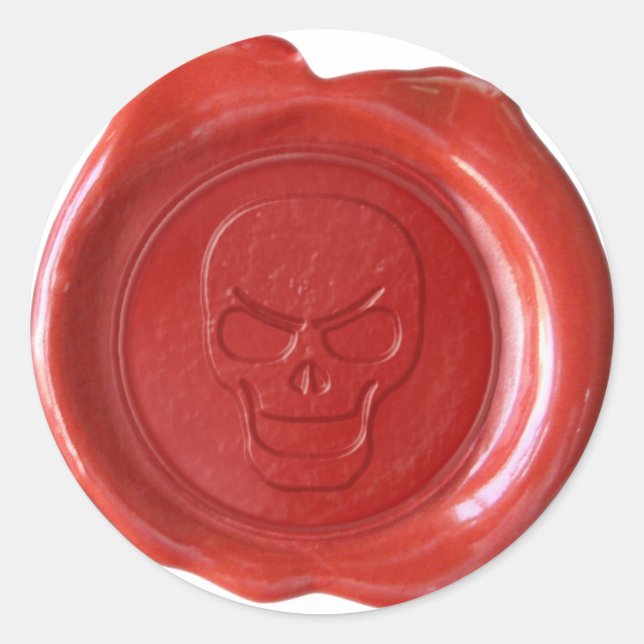 Sticker Rond Sceau de cire Faux - Rouge - Crâne 01 (Devant)