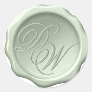 Sticker Rond Sceau de cire vert Monogramme Sage 2 initiales Scr