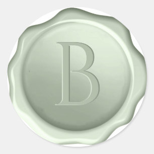 Sticker Rond Sceau de cire vert Monogramme Sage Initiale Emboss