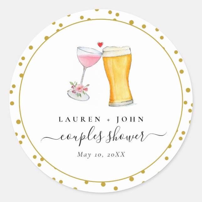 Sticker Rond Sceau de douche de couple Bulles et Bière/ (Devant)