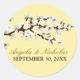 Sticker Rond Sceau de Faire-part de mariage cerise en fleur (ci