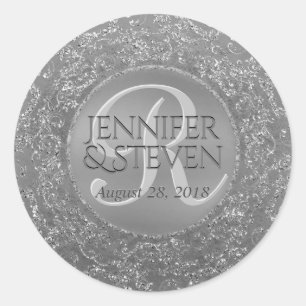 Sticker Rond Sceau de glam d'argent monogramme personnalisé