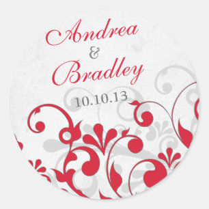 Sticker Rond Sceau de l'enveloppe Abstraite de Mariage gris rou