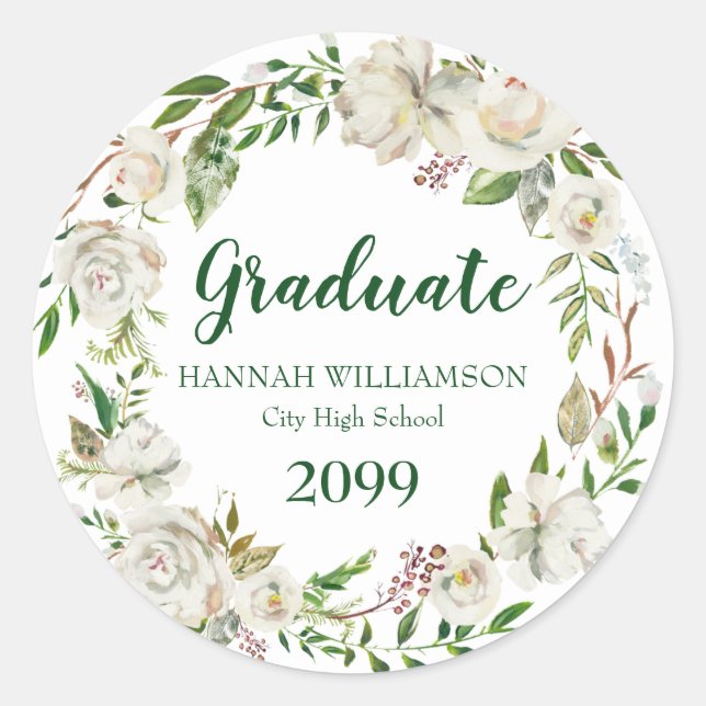 Sticker Rond Sceau de l'enveloppe de graduation florale verte e (Devant)