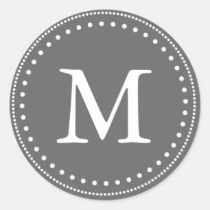 Sticker Rond Sceau de l'enveloppe de monogramme gris et blanc