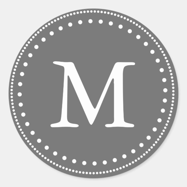 Sticker Rond Sceau de l'enveloppe de monogramme gris et blanc (Devant)