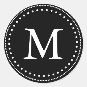 Sticker Rond Sceau de l'enveloppe de monogramme noir et blanc