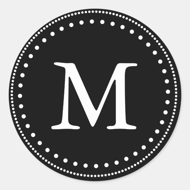Sticker Rond Sceau de l'enveloppe de monogramme noir et blanc (Devant)