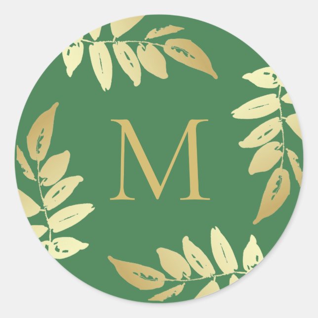 Sticker Rond Sceau de l'enveloppe Feuille de Monogram Gold (Devant)