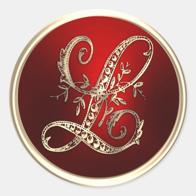 Sticker Rond Sceau de l'enveloppe Monogramme L or et rouge (Devant)