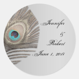 Sticker Rond Sceau de l'enveloppe Peacock Elegance Argent