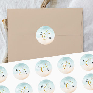 Sticker Rond Sceau de mariage à monogramme de plage Boho