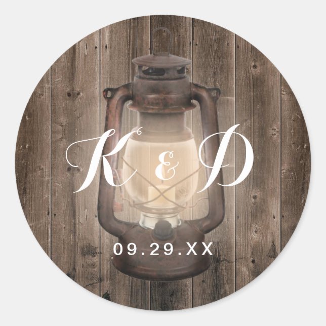 Sticker Rond Sceau de Mariage en bois de grenier rustique vinta (Devant)