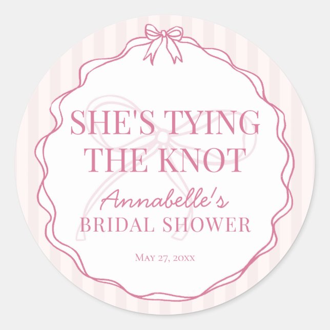Sticker Rond Sceau de mariage pastel avec nœud coquette rose (Devant)