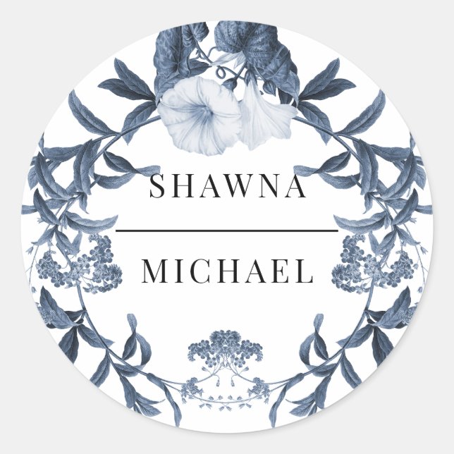 Sticker Rond Sceau de mariage printanier à fleurs sauvages bleu (Devant)