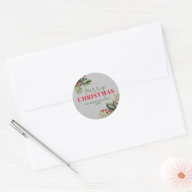 Sticker Rond Sceau de Noël gris et blanc (Enveloppe)