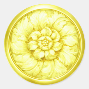 Sticker Rond Sceau de style baroque vintage jaune