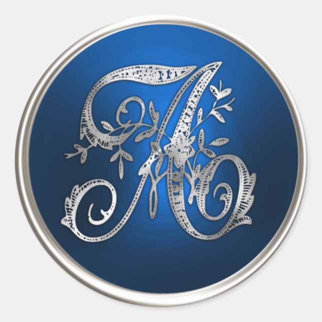 Sticker Rond Sceau d'enveloppe A en argent et en bleu (Devant)