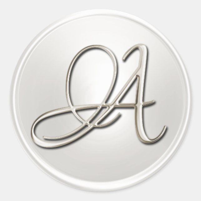 Sticker Rond Sceau d'enveloppe A Monogramme d'argent (Devant)