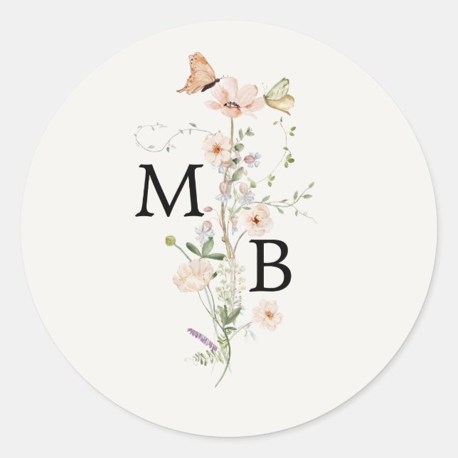 Sticker Rond Sceau d'enveloppe à monogramme de fleur sauvage ru (Devant)