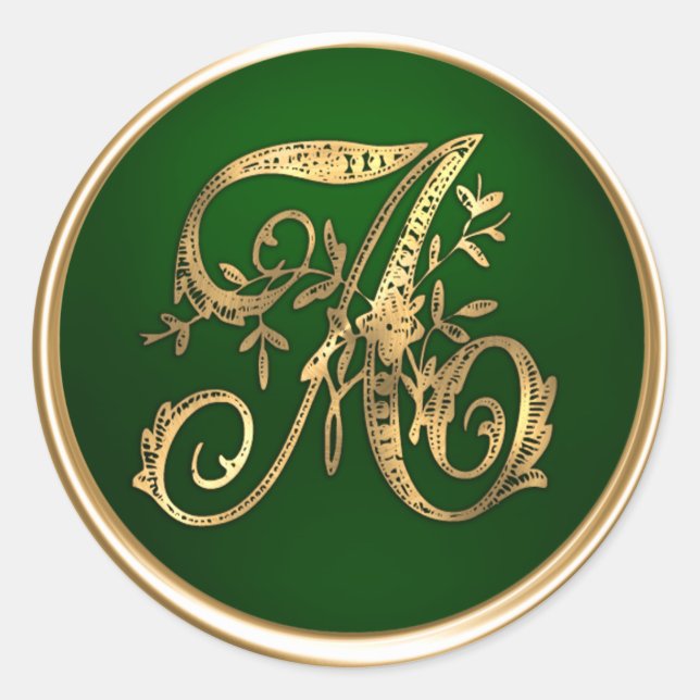 Sticker Rond Sceau d'enveloppe A Monogramme d'or et d'émeraude (Devant)