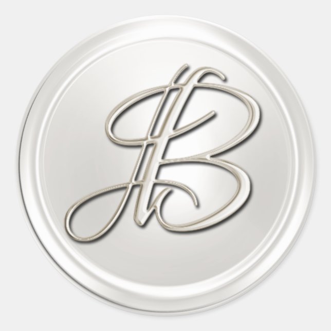 Sticker Rond Sceau d'enveloppe B Monogramme d'argent (Devant)