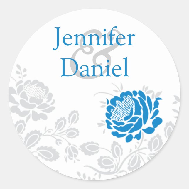 Sticker Rond Sceau d'enveloppe bleu et gris Damas (Devant)