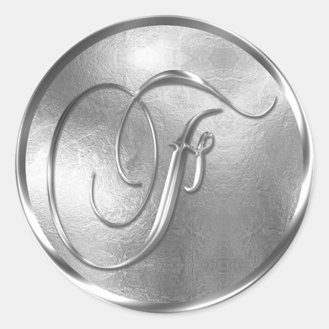 Sticker Rond Sceau d'enveloppe d'argent monogramme F non MÉTALL (Devant)