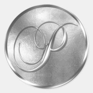 Sticker Rond Sceau d'enveloppe d'argent monogramme P non MÉTALL